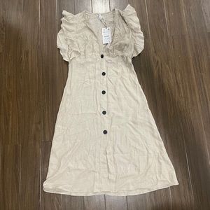 Zara tan raffle sleeve dresss